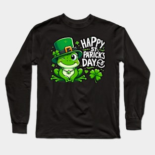 St Patricks Day Frog Face Saint Pattys Paddys Men Women Kids Long Sleeve T-Shirt